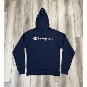 Champion Authentic Athleticwear Blue Hoodie Sweatshirt Mens Sz S Logo Spell Out